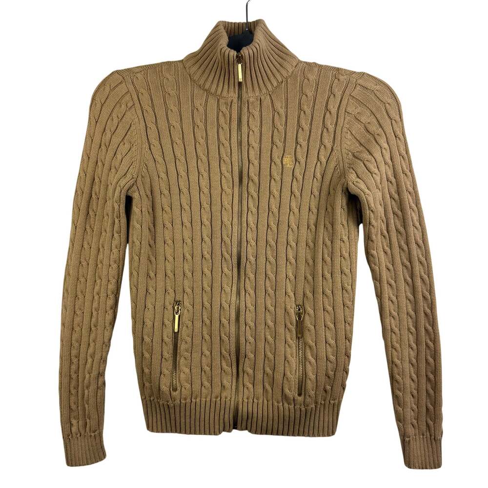 Lauren Ralph Lauren Beige 100% Cotton Cable Knit Full Zip Sweater Cardigan PXS